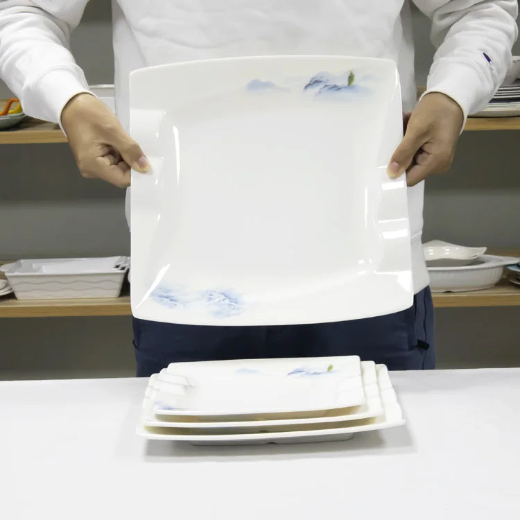 Wholesale Diameter 8'' 9'' 10'' 12" White Square Outdoor Melamine Dinner Plate for Restaurant