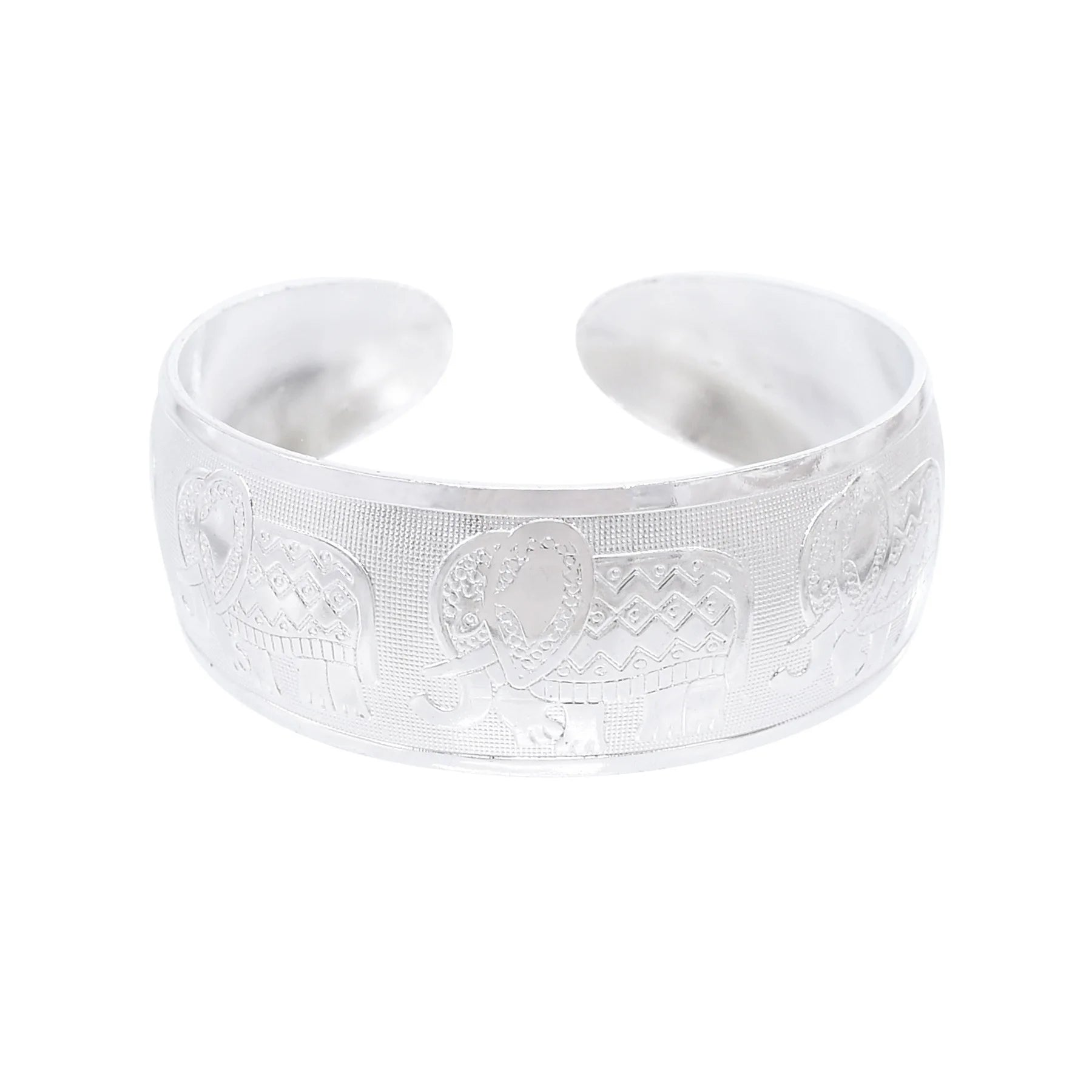 Silver Plated Metal Elephant Bangle Bracelet Fashion Stripes Open Design Women Jewelry Accessory