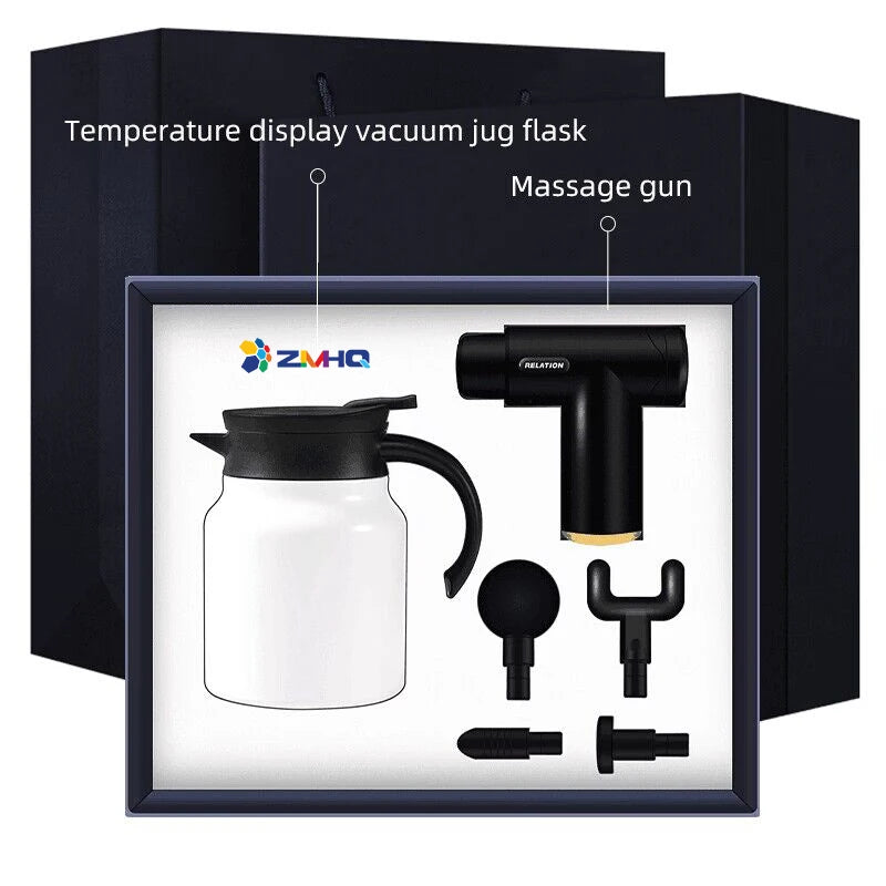 2-in-1 Luxury VIP Office Corporate Gift Set 1000ml Vacuum Jug and Massage Gun for Company Business Gifts