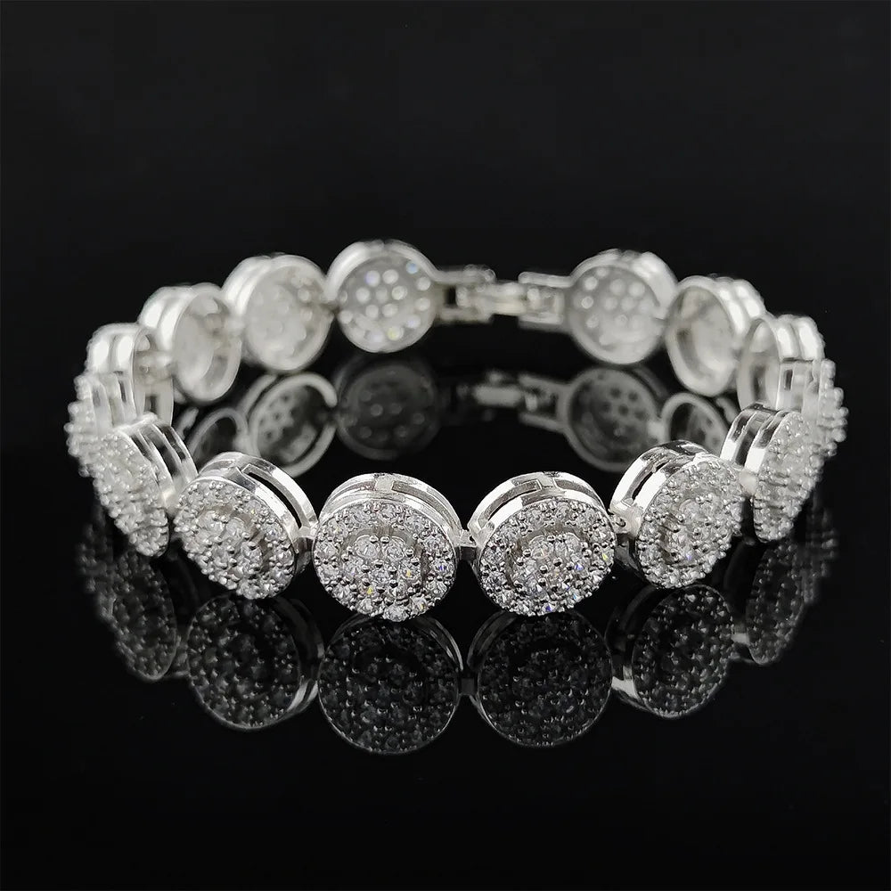 Top Icy Hip Hop Jewelry Heart Diamond Multicolor Tennis Bracelet Brass 18K Gold Plated CZ Round Diamond Bangle for Lady