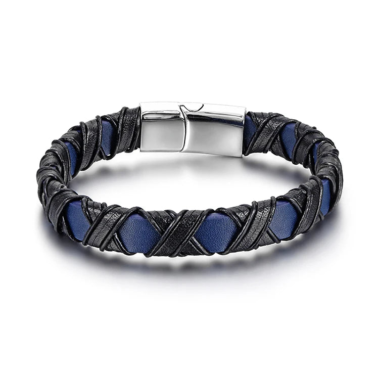 Vintage Handmade Braided Magnetic Hand Jewelry Stainless Steel Magnetic Clasp Leather Bracelet for Men