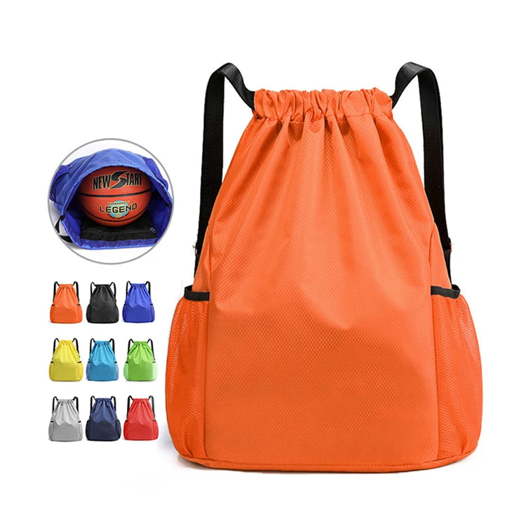 Promotion Drawstring Backpack Oxford Cloth Orange Large Capacity Drawstring Bag with Side Pocket