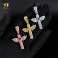 New Arrival Hip Hop Style Cross Wing Color Moissanite Pink Yellow Green 925 Silver Diamond Pendant