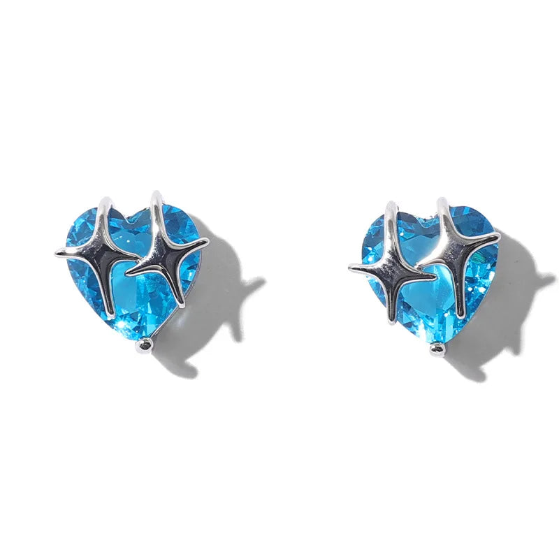 Fashion Simple Design Heart-Shaped Crystal Zircon Stud Earring INS Trendy Cute Earrings for Women Girls