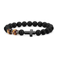 Fashion Religion Cross Men Women 8mm Natural Stone Tiger Eye Black Matte Agate Beads Bracelet Elastic Bracelet Bangle