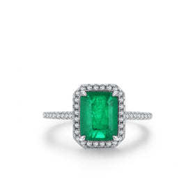 Fashion Fine Jewelry Green 5A 8A Zirconia Ring S925 Sterling Silver Rhodium Plated Emerald Cut Square Cubic Eternity Ring