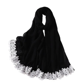 Wholesale of New Pearl Chiffon Malaysian Women's Fashionable Splicing Lace Cheap Scarves