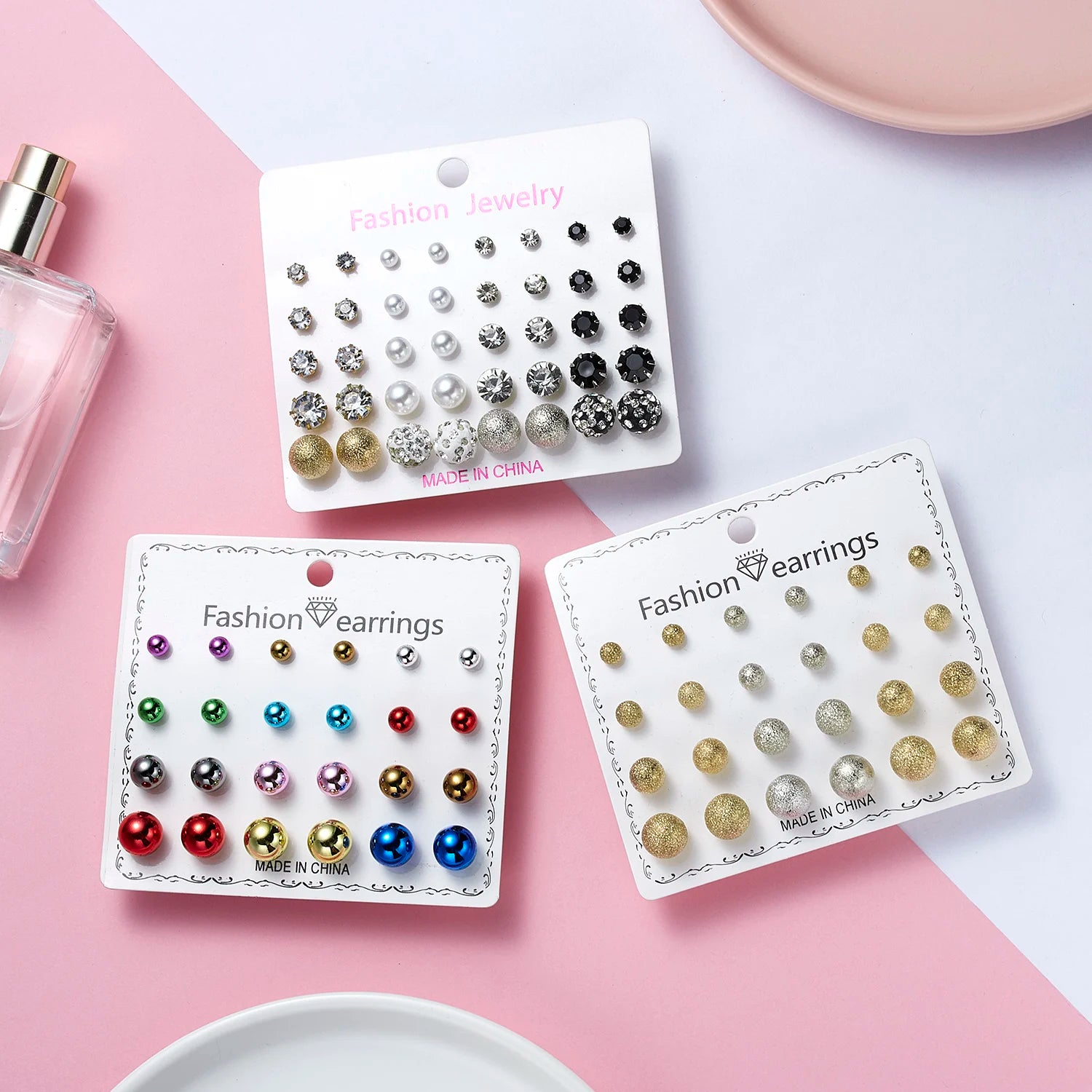 Wholesale Fashion Kids Jewelry Sets Gold Silver Black Women Mix Big Small Rhinestone Pearl Flower Star Stud Earrings