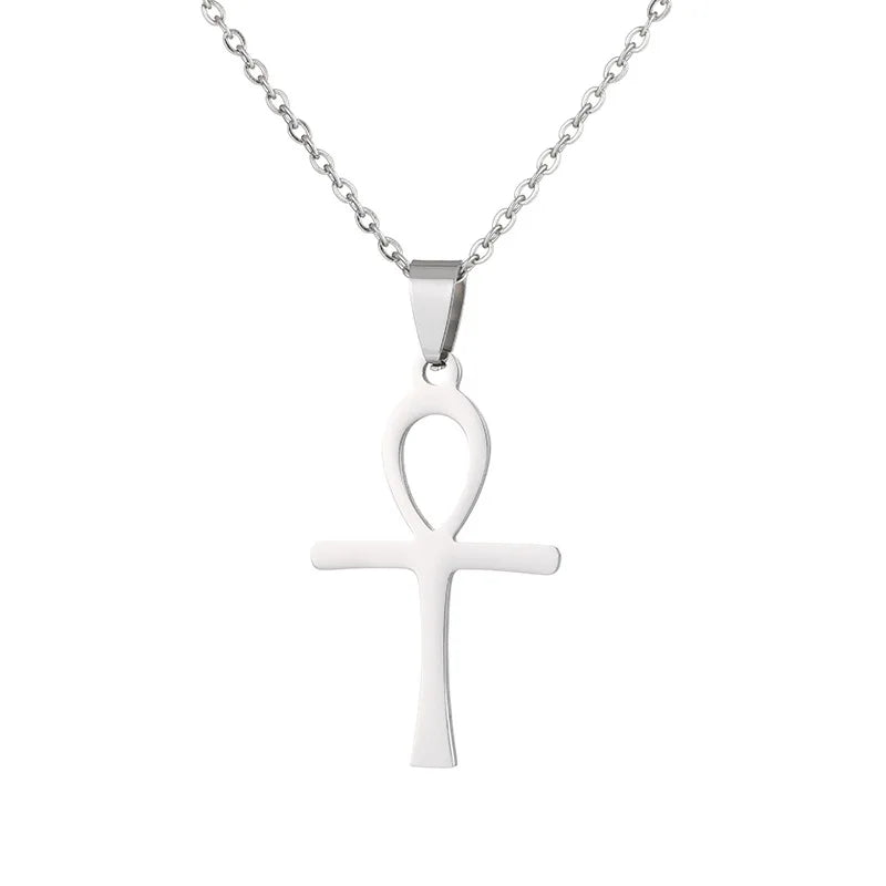 SCP126 Fashion Instergram Style Minimalism Stainless Steel Customized Jewelry Simple Pendant Ankh Cross Necklace