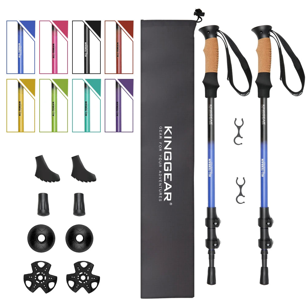 KingGear Ultralight Hiking Walking Stick Aluminum Alloy Telescopic Collapsible Trekking Poles for Women Men MegaBDM