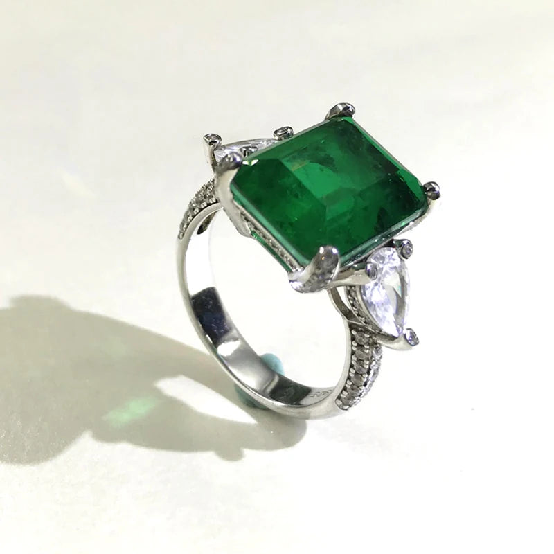 Classics 925 Sterling Silver Ring Jewelry Mother Gift Zircon Green Gem Ring Luxury Gemstone Engagement Ring for Women