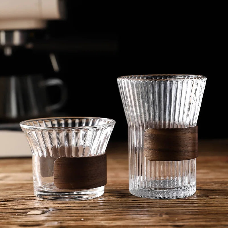 Wholesale Exquisite Tea Milk Water Iced American Latte Cup Mug Coffee Glass Cup With Wooden Holder
