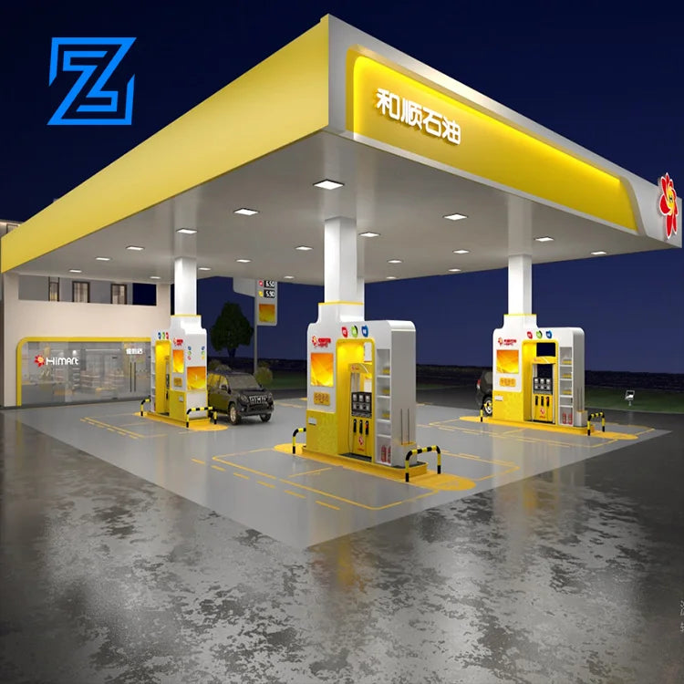 Manufacturer Full Set of Customize Steel Structure Space Frame Gas Filling Station Gas Station Equipment and Gas Station Canopy