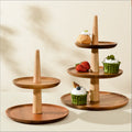 Three-Layer Solid Wood Display Stand Tray Japanese Style Fruit Cake Dessert Table Eco-Friendly with Plant Pattern MOQ 10 Pcs