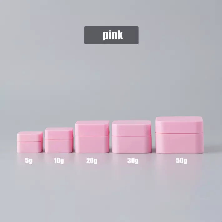 Custom logo Box Free Samples Empty 50g Face Skincare Cream Containers Plastic square Jar Pink  PP Packaging