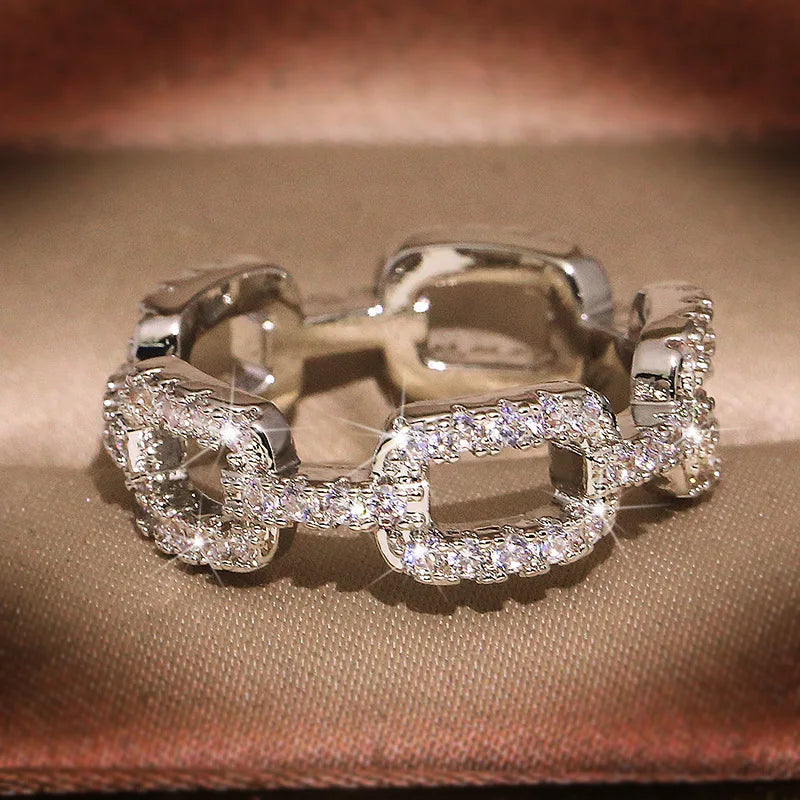 HOVANCI Fashion Adjustable Wedding Engagement Gold Silver Crystal Gemstone Diamond Finger Initial Ring Rings Jewelry Women