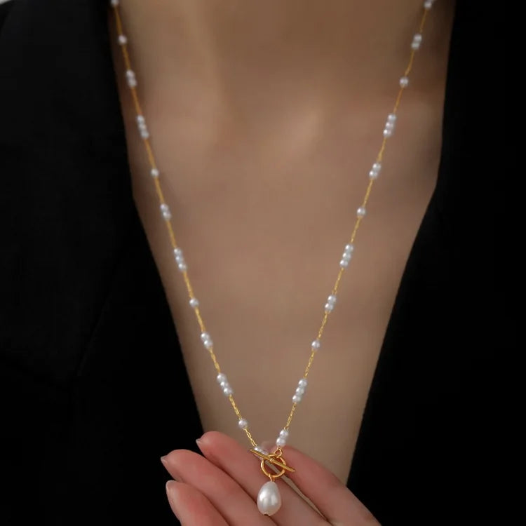 New Arrival OT Buckle Necklace  Elegant Pearl Necklace Stainless Steel Necklace for Women