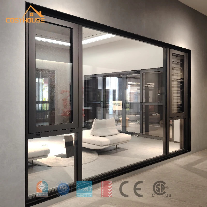 Aluminum Casement Window with Fly Screen Energy Efficient Double Glazed Window for Modern House
