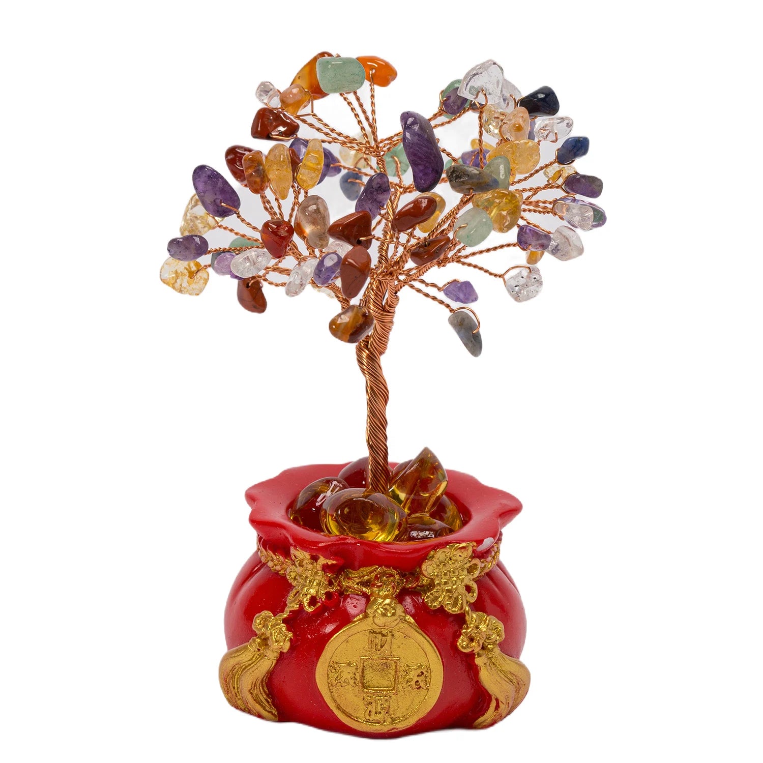 12CM Mini Chakra Crystal Money Tree Feng Shui Chakra Tree of Life Car Office and Home Decor for Wealth and Luck