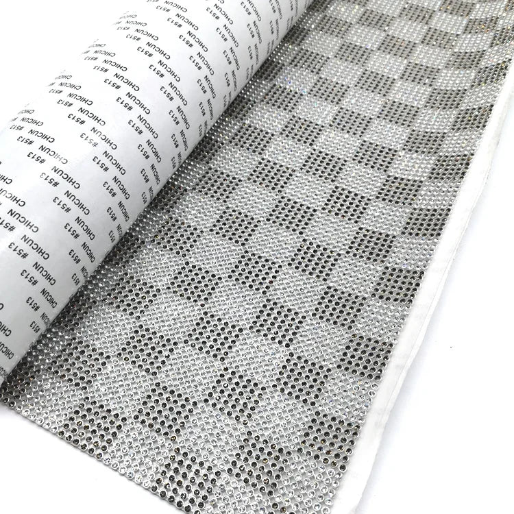Customized Hot Fix Crystal Rhinestone Mesh Sheet Stretch Iron-on Aluminum Base for Shoes Bags Garments
