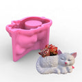 E-0010 Cute Cat Flowerpot Silicone Mold Lovely Kitten Cement Glue Resin Candle Soap Make Tools Home Decoration Handmade Crafts
