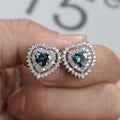 CAOSHI Hollow Double Heart Sweet Earrings Bling Bling Colorful Blue Zircon Inlaid Lady Girls Heart Earrings