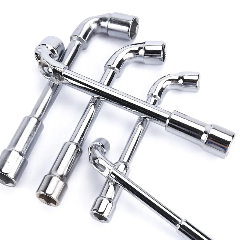 Wrench L-shaped Sleeve Pipe Multifunctional 7-shaped Elbow Threading Wrench Hexagonal Double-headed Car Repair Tool Set