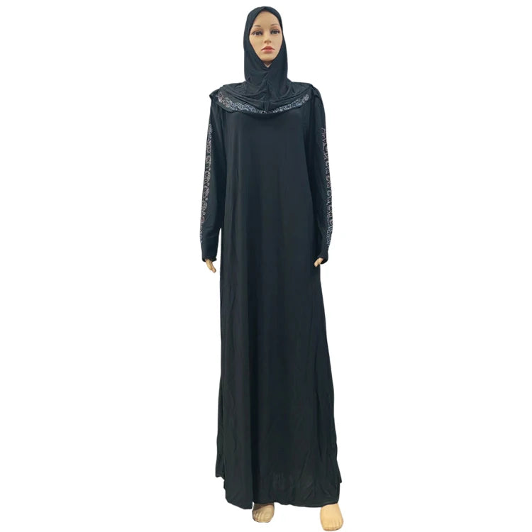 Muslim Rhinestones Large Size Hijab Dress Islamic Prayer Clothing Women Modest Long Sleeve Saudi Arabia Abaya Black Robe 3XL-5XL