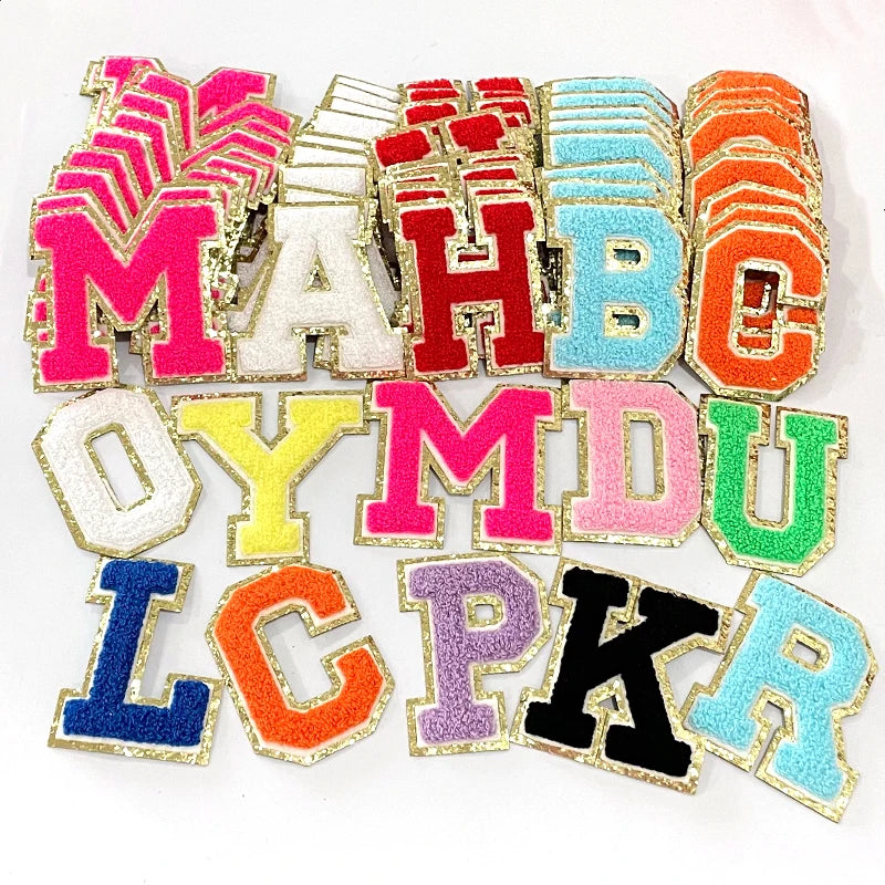 8CM A-Z Iron on Letters Chenille Letter DIY Bags Clothing Glitter Towel Alphabet Letters Iron on Chenille Patch for Man Women