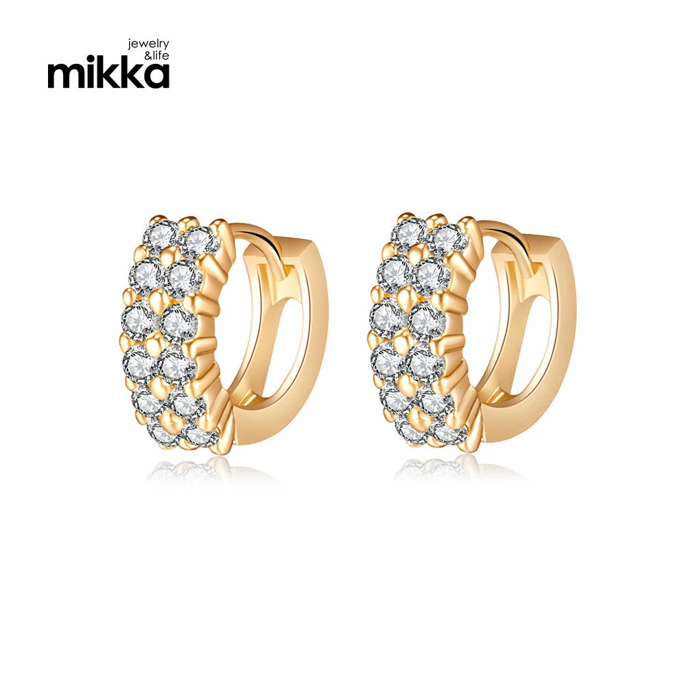 Elegant Gold 2 Rows Zircons Cartilage Earrings Copper Huggie Earrings for Fashion Jewelry Gift
