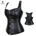 Strap Body Shaping Vests Women's Gothic Punk Korsett Plus Size S-6XL Faux Leather Waist Trainer Corset With Vest