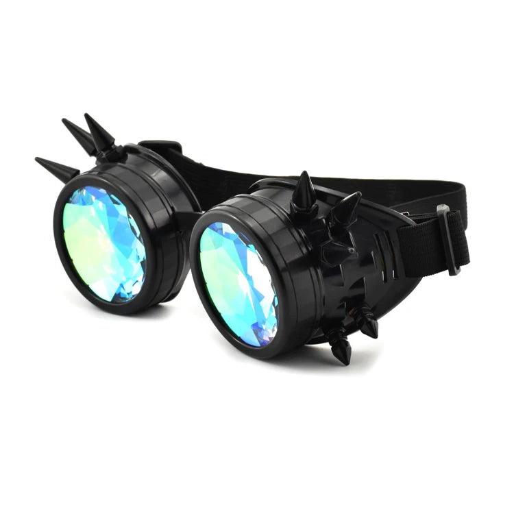 DOISYER Steampunk Rave White and Pink Kaleidoscope Concert Glass Faceted Mosaic Party Lens Glasses with PC Frame