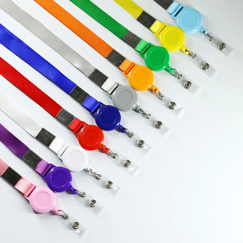 Wholesale Retractable Leather ABS Round Shape Sublimation Badge Holder Sublimation Blank Badge Reel 1.5mm Lanyard