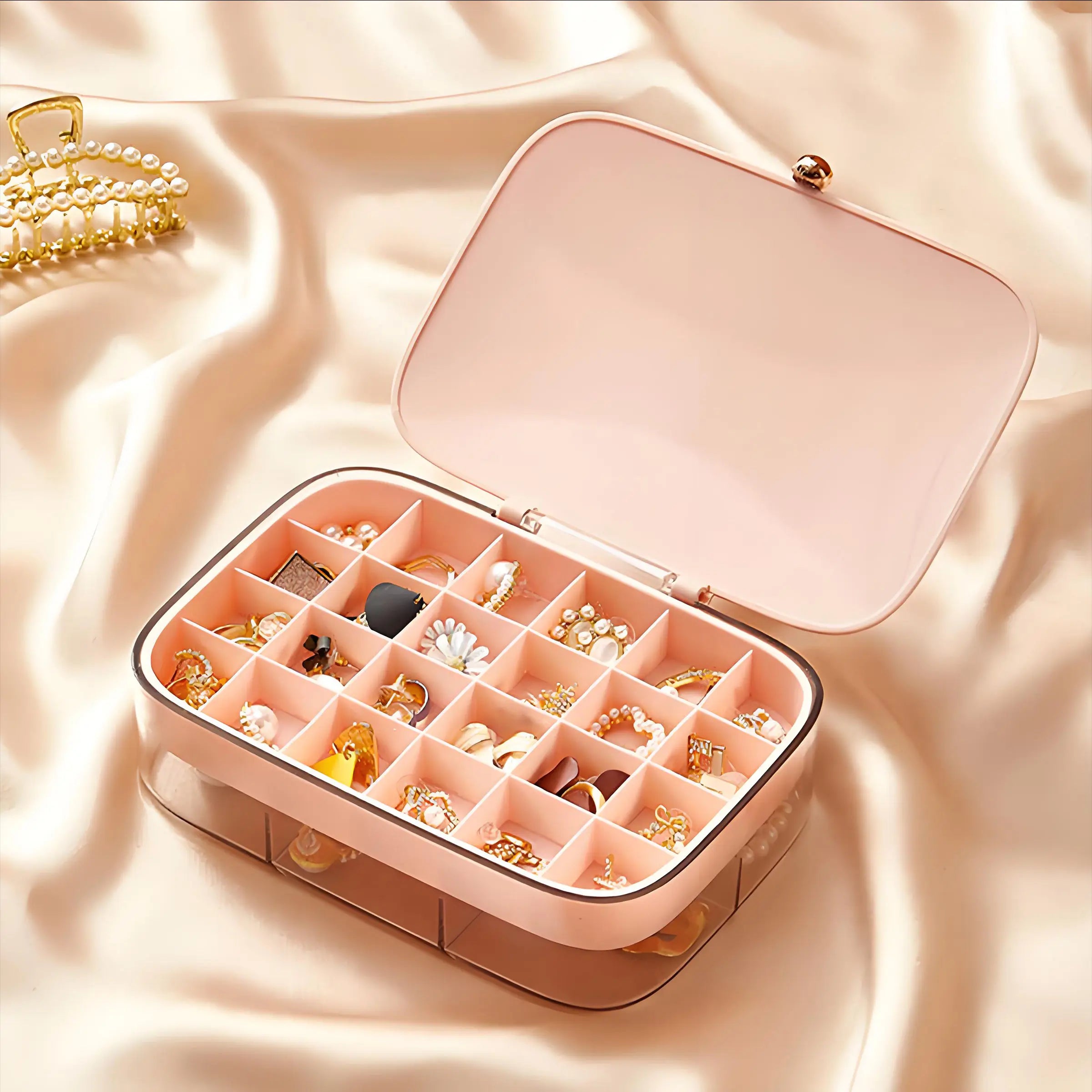 2024 New Style Modern Rectangle Double Layer Transparent Eco-friendly Home Organization Desktop Storage Box