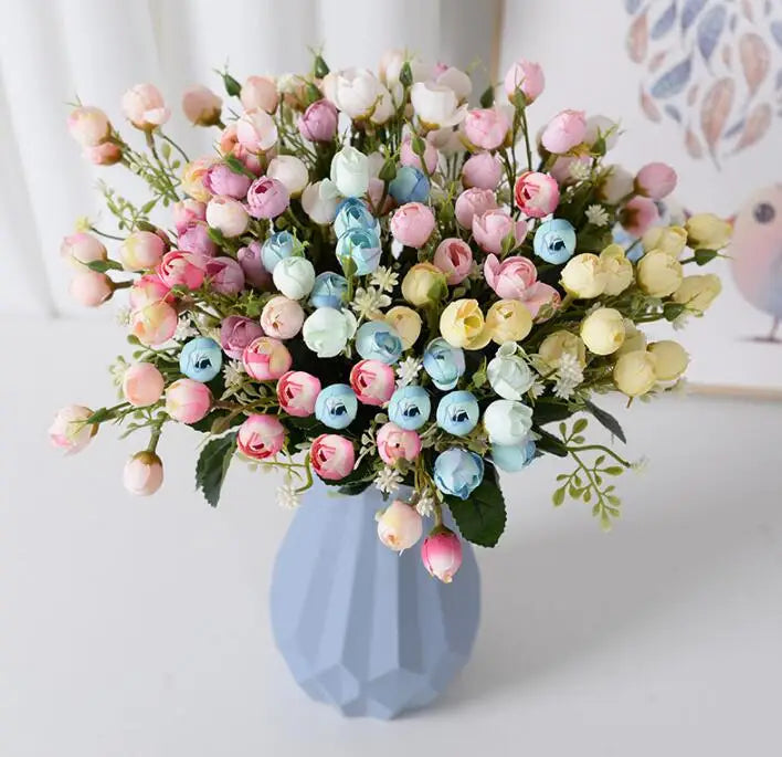 Simulated Rose Green Bud 15 Heads Mini Artificial Bouquets 34cm Mother's Day & Father's Day Hotel Wedding Family Decoration