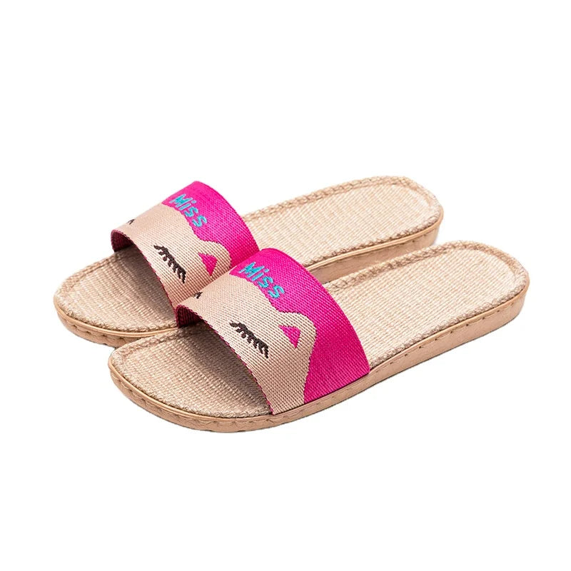 Men's and women's indoor slippers cat non-slip linen slippers