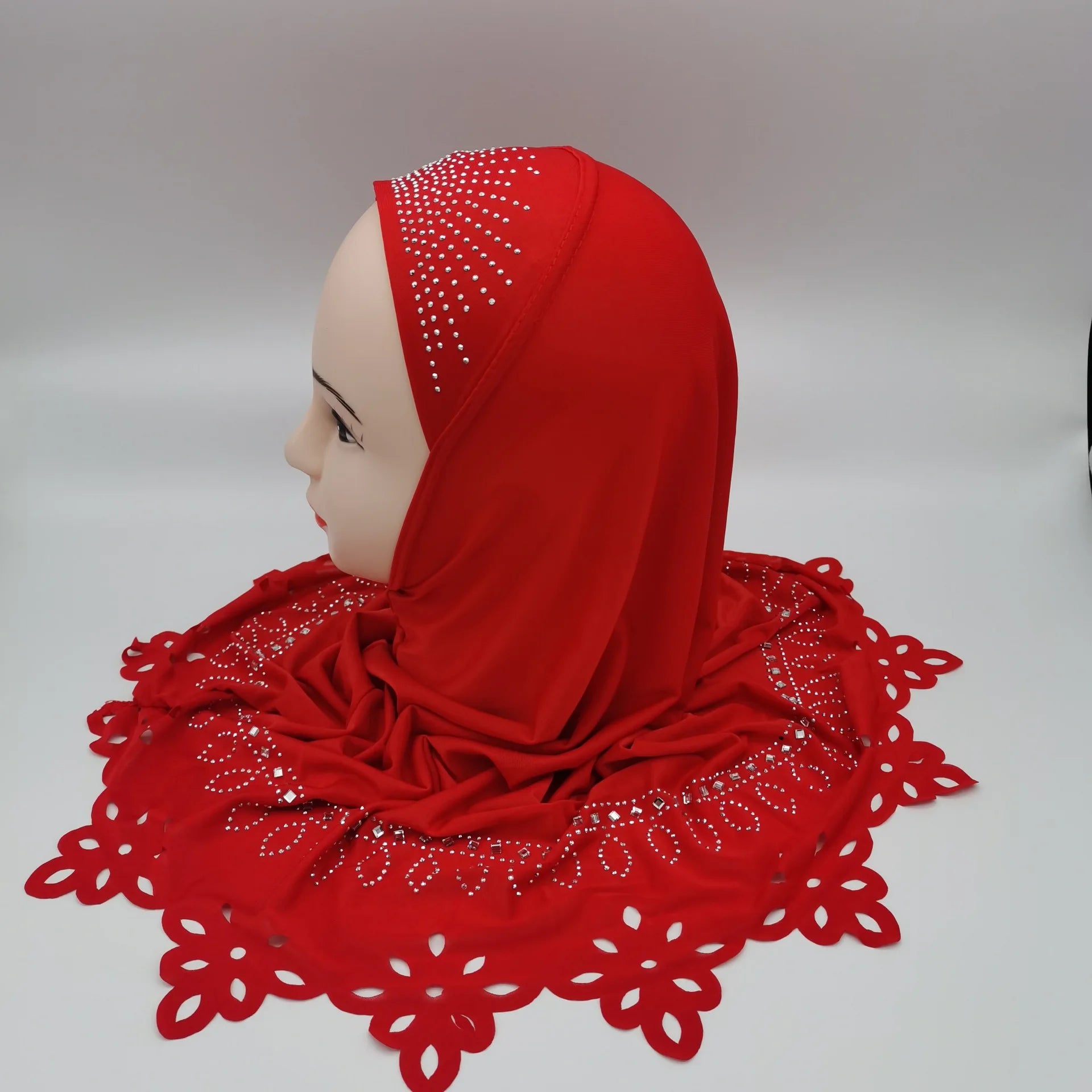 European Arabian Custom Summer LadyCut Diamond-EncrustedHead Cover Hat Floral Pattern Long Style Muslim