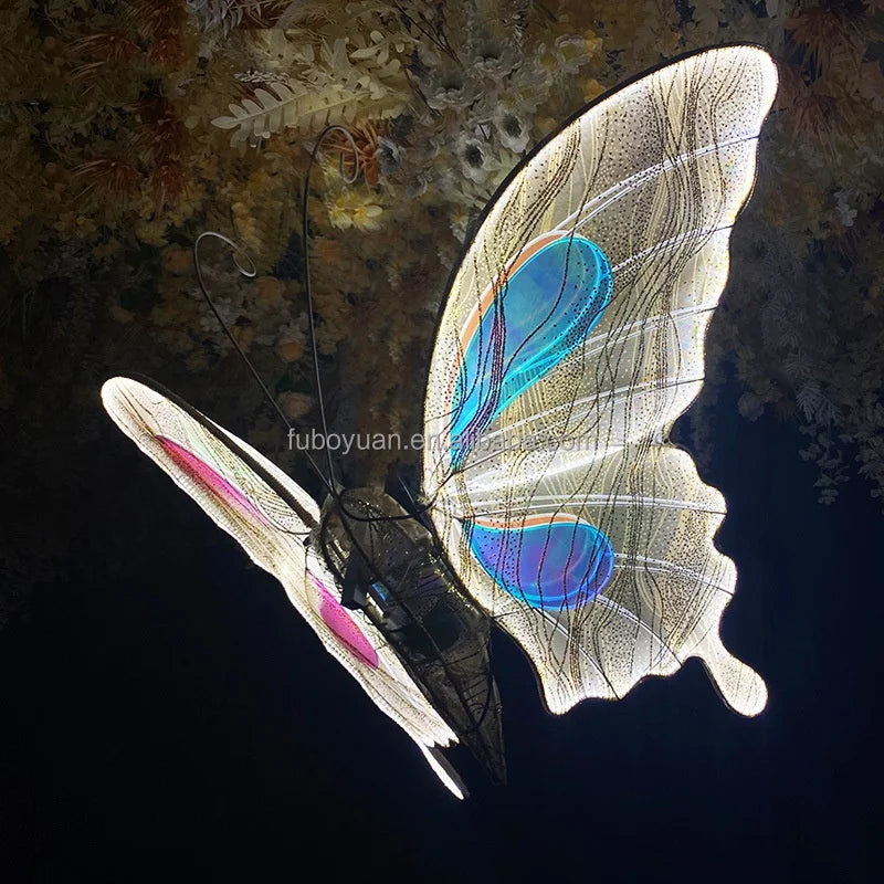 E54 Wedding Ceiling Decorative Artificial Led Movable Butterflies Centerpiece Metal Butterflies With Light Wedding Prop
