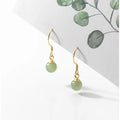 925 Sterling Silver Round Nephrite Green Jade Pendant Earings 18K Gold Plated Dangle Drop Earrings Jewelry for Women