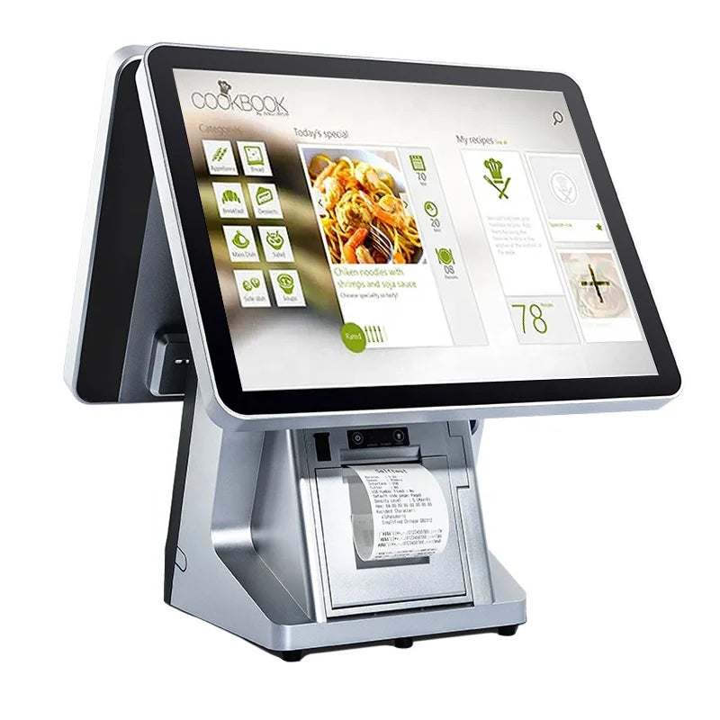 15.6 Inch and 11.6 Inch Desktop Printer Qr Code Scanner Cashier Capacitive Touch Screen Computer All in One Dual Screen Pos