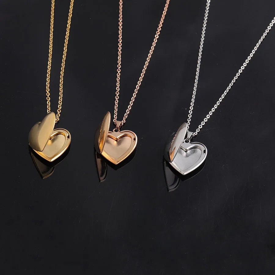 Heart Picture Pendant 18k Pvd Gold Plated Stainless Steel Lock Photo Frame Necklace Jewelry Laser Engraver