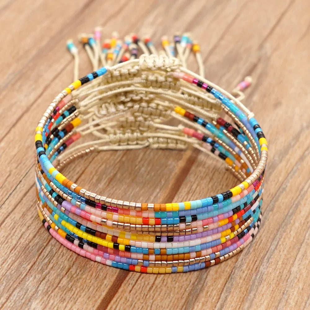 Fashion Handmade Bohemian Style Rice Beads Bracelet Adjustable Extremely Fine Small Seed Beads Beaded Bracelet for Women