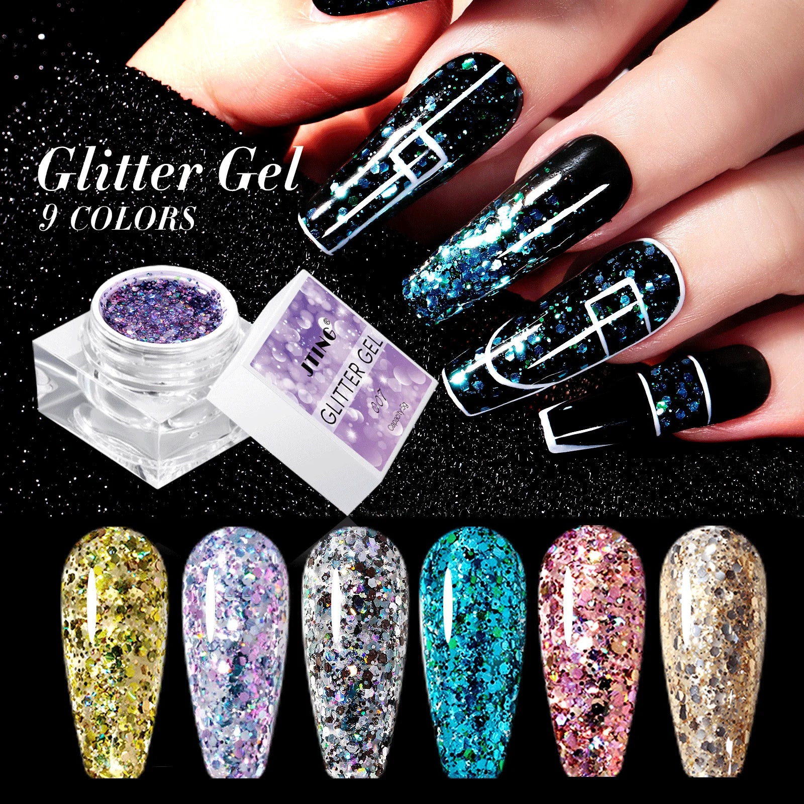 JTING High Pigment Long Lasting 9 Colors Reflective Disco Glitter Gel Polish OEM Private Label Glitter Gel Nail Polish