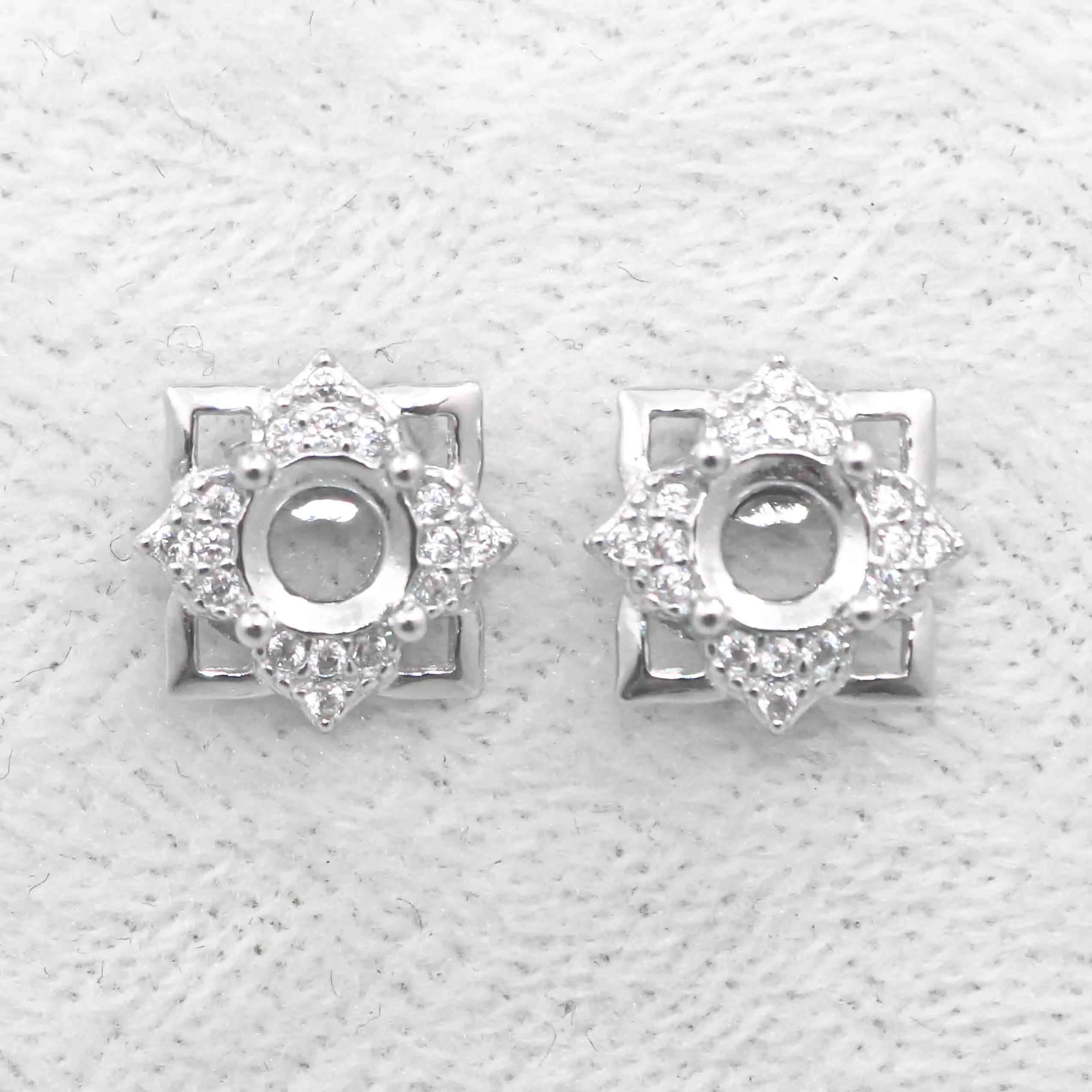 Sterling Silver 5*5mm Semi Mount Stud Earrings Empty Support Blank Claws Setting S925 Base Without Center Stone for DIY Inlay