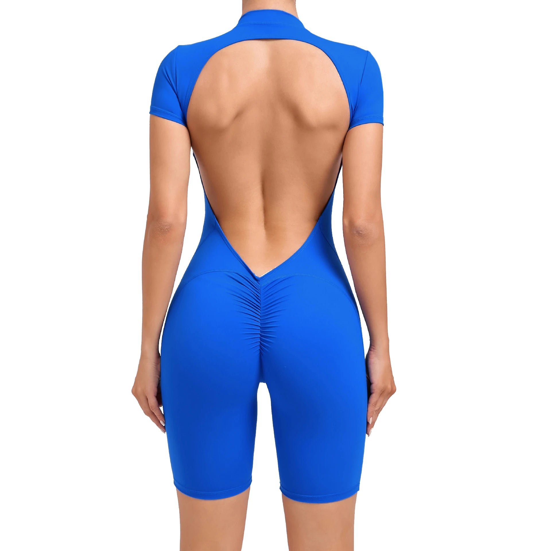 Women's Comfortable Yoga Bodysuit Front Zipper Open Back Scrunch Design Breathable Compression Fitness Sports Wear for Adults