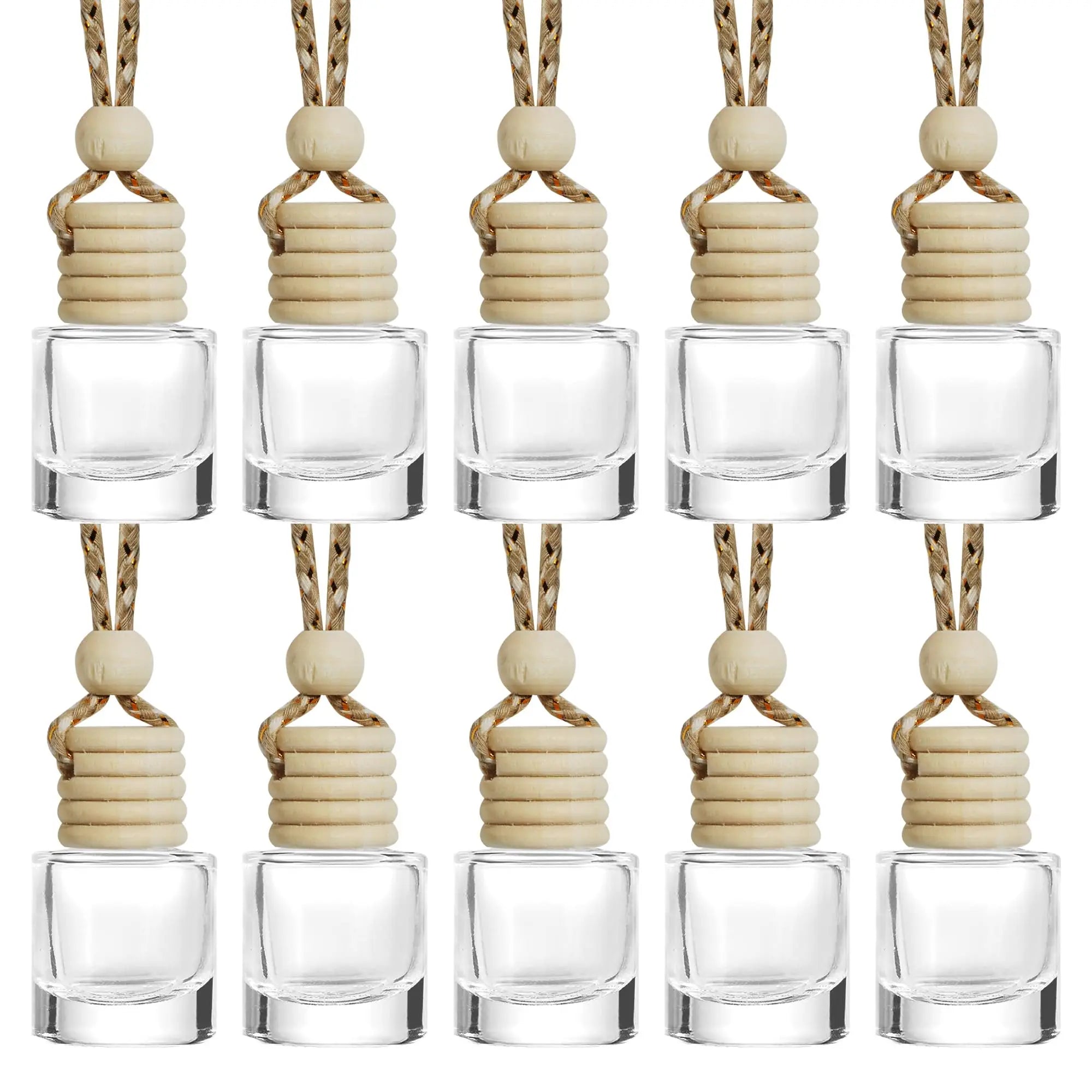 Wholesale Wood Hanging Car Aroma Diffuser Reusable 8ml Air Freshener Cylinder Glass Perfume Bottle for Liquid Soap Toilet Paper