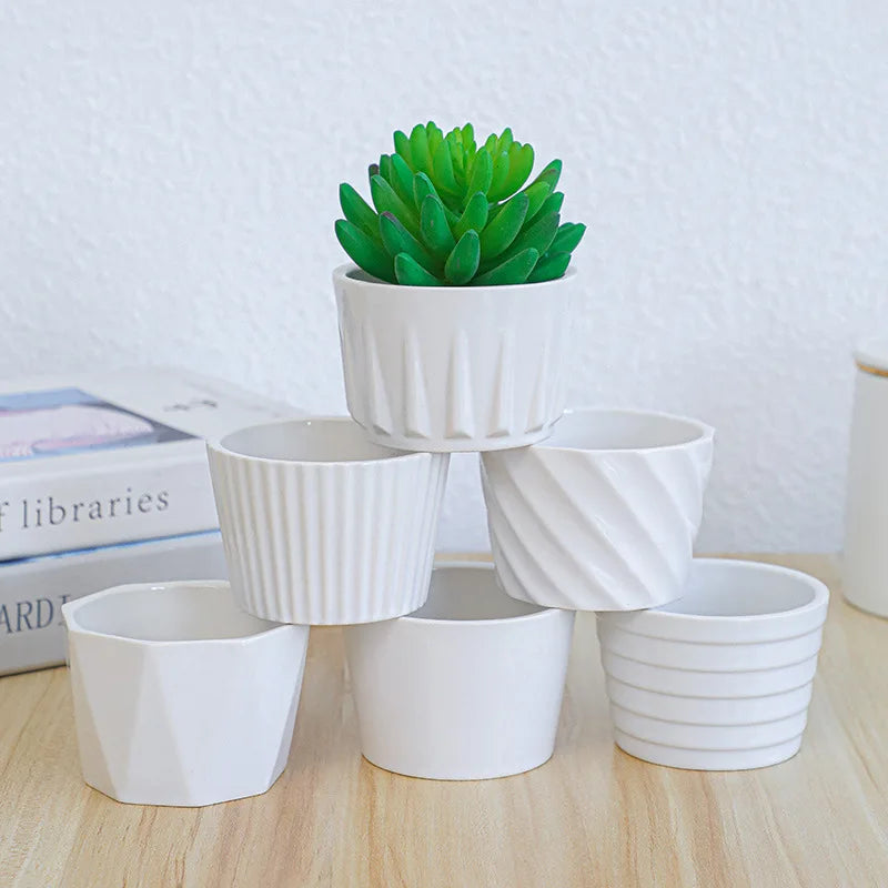 8*5.5cm White Trumpet Simplicity Ceramic Combination Round Gardening Succulent Flowerpot