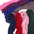 Malaysia MSL077 Summer Scarf for Muslims Rhinestone Porcelain Turban with Pearl Chiffon and Polyester Traditional Shawl