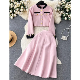 Boutique Wholesale 2026 Spring New High-end Round Neck Suit Jacket High Waisted Slimming Skirt Women's Set