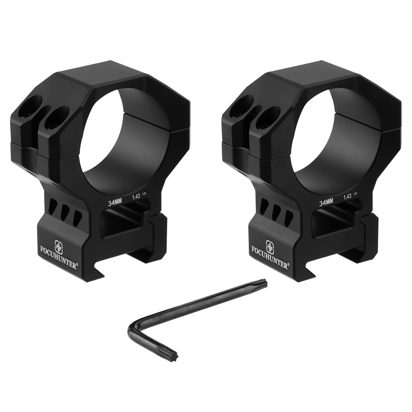 Focuhunter 34mm Matte Black Anodized Aluminum Lightweight High Profile Tactical Security Scope Mount & Accessories